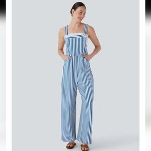 NWT Halara Blue And White Striped Overall Size Large
